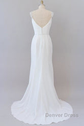 Elegant Ruffle Beading Chiffon Sheath Wedding Dresses